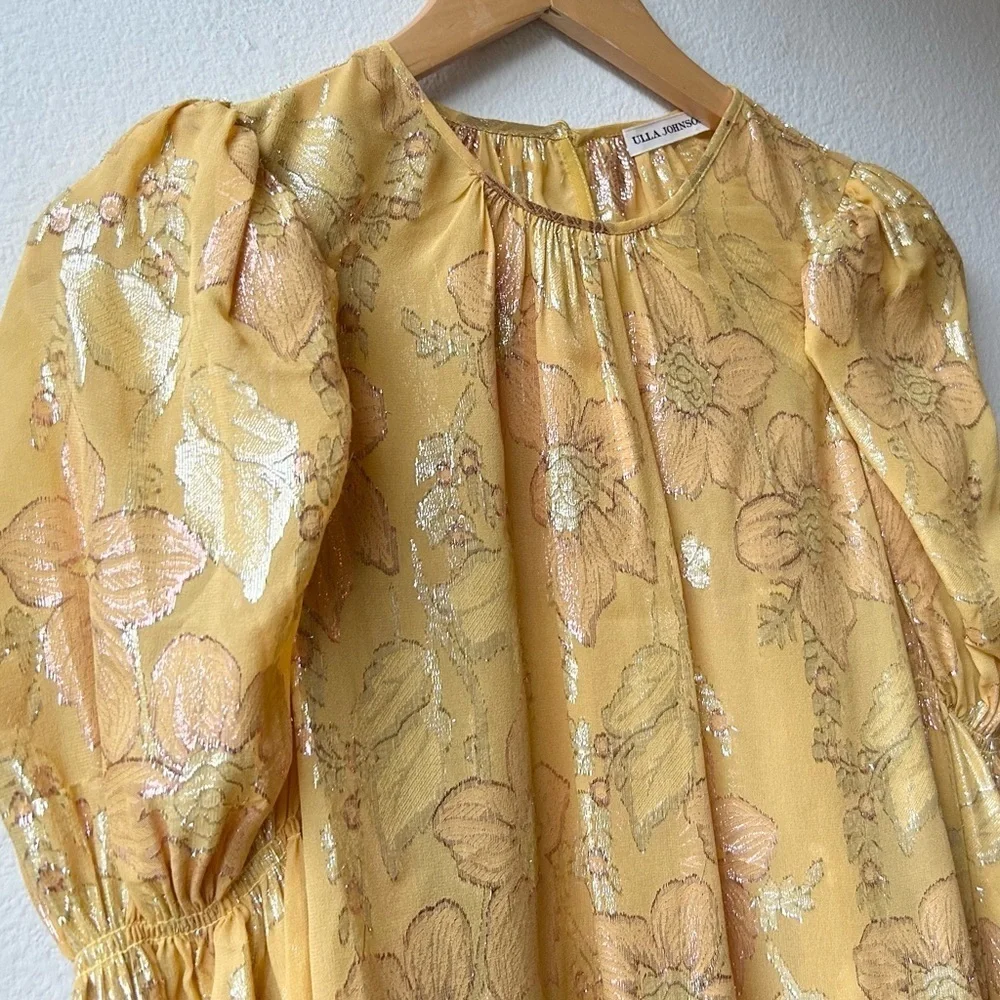 Ulla Johnson Aster Metallic Floral Blouse in Gold Orange Citrine Sz 2